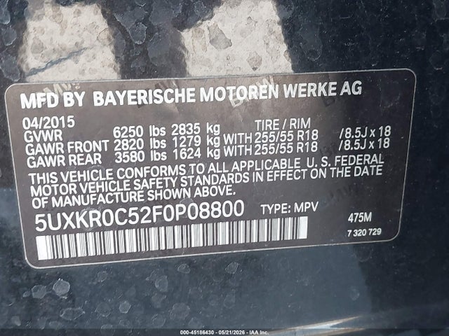 Продаж на аукціоні авто 2015 Bmw X5 Xdrive35i, vin: 5UXKR0C52F0P08800, номер лоту: 45186430