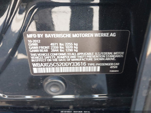 2013 Bmw 528i მანქანა იყიდება აუქციონზე, vin: WBAXG5C52DDY33616, აუქციონის ნომერი: 45186431