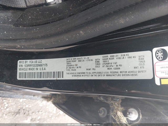 2025 Ram 1500 Tradesman  4x4 5'7 Box მანქანა იყიდება აუქციონზე, vin: 1C6RRFGG3SN667175, აუქციონის ნომერი: 45186433