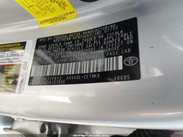 Продаж на аукціоні авто 2011 Toyota Camry Le, vin: 4T4BF3EK7BR210482, номер лоту: 45186435