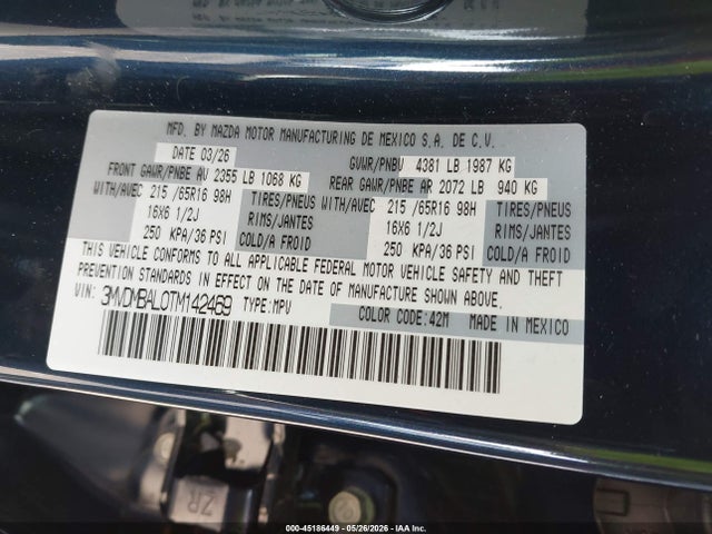 Aukcja sprzedaży 2026 Mazda Cx-30 2.5 S, vin: 3MVDMBAL0TM142469, numer aukcji: 45186449