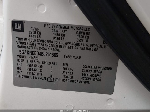 Aukcja sprzedaży 2011 Buick Enclave 2xl, vin: 5GAKRCED4BJ251565, numer aukcji: 45186488