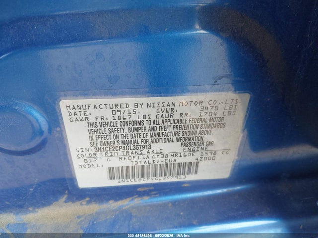 Aukcja sprzedaży 2016 Nissan Versa Note S (sr)/s Plus/sl/sr/sv, vin: 3N1CE2CP4GL357913, numer aukcji: 45186496