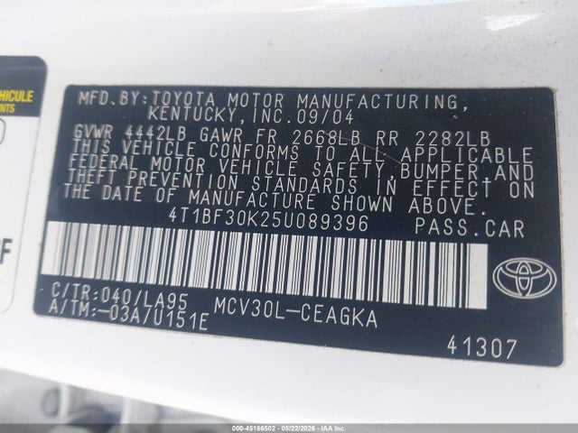 Aukcja sprzedaży 2005 Toyota Camry Xle V6, vin: 4T1BF30K25U089396, numer aukcji: 45186502
