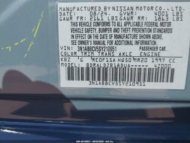 Продаж на аукціоні авто 2025 Nissan Sentra Sv, vin: 3N1AB8CV5SY210951, номер лоту: 45186521