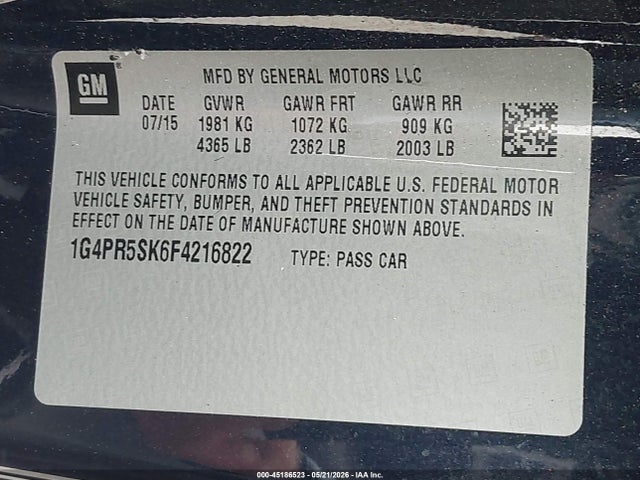 Продаж на аукціоні авто 2015 Buick Verano Convenience Group, vin: 1G4PR5SK6F4216822, номер лоту: 45186523