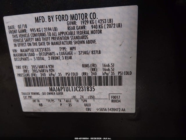 MAJ6P1UL1JC231835 Ford Ecosport Se