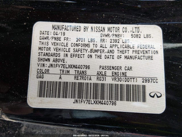 Aukcja sprzedaży 2019 Infiniti Q60 3.0t Red Sport 400, vin: JN1FV7ELXKM440796, numer aukcji: 45186563
