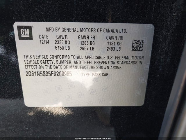 2015 Cadillac Xts Luxury მანქანა იყიდება აუქციონზე, vin: 2G61N5S35F9200965, აუქციონის ნომერი: 45186578