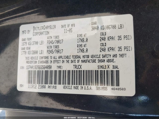 Продажа на аукционе авто 2006 Dodge Ram 1500 Slt, vin: 1D7HA18286S564090, номер лота: 45186606