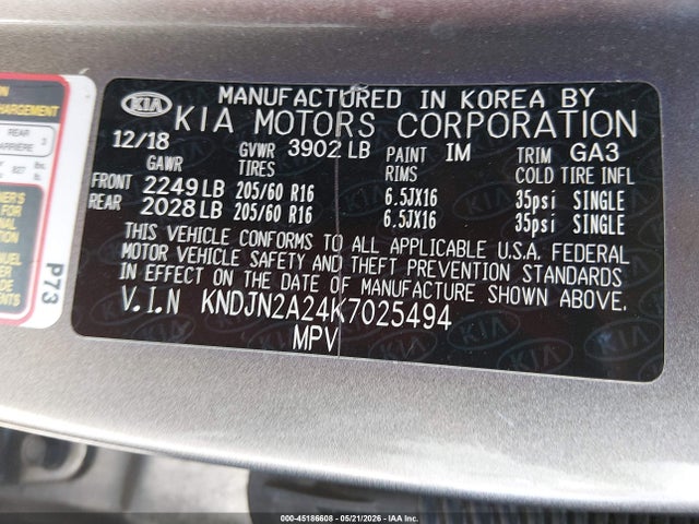 Продажа на аукционе авто 2019 Kia Soul, vin: KNDJN2A24K7025494, номер лота: 45186608