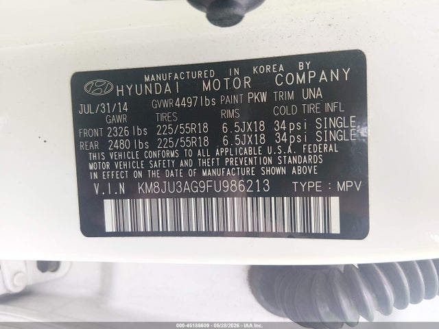 45186609 :رقم المزاد ، KM8JU3AG9FU986213 vin ، 2015 Hyundai Tucson Limited مزاد بيع