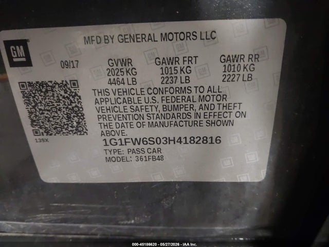 45186620 :رقم المزاد ، 1G1FW6S03H4182816 vin ، 2017 Chevrolet Bolt Ev Lt مزاد بيع