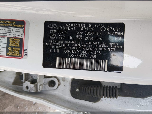 Auction sale of the 2024 Hyundai Elantra Sel, vin: KMHLM4DG9RU657428, lot number: 45186652