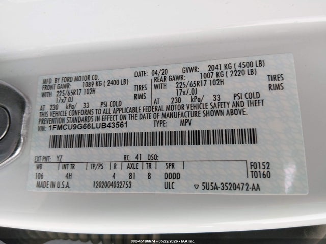 1FMCU9G66LUB43561 Ford ESCAPE SE