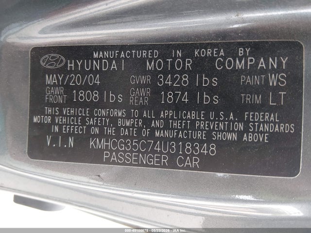 Продаж на аукціоні авто 2004 Hyundai Accent Gl/gt, vin: KMHCG35C74U318348, номер лоту: 45186675