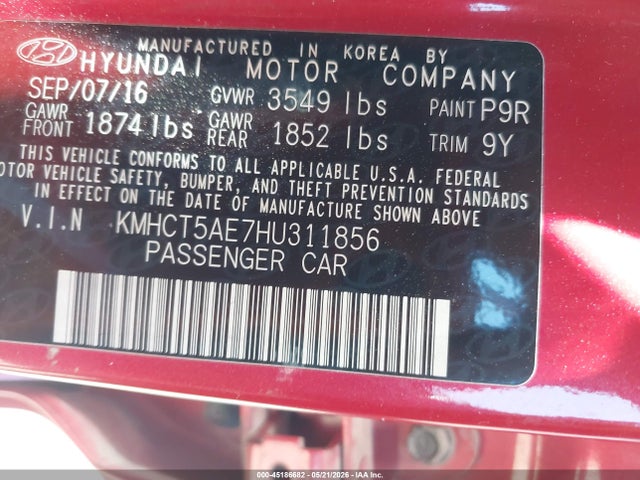 Aukcja sprzedaży 2017 Hyundai Accent Se, vin: KMHCT5AE7HU311856, numer aukcji: 45186682