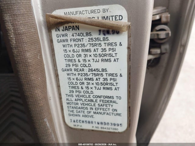 45186702 :رقم المزاد ، JACCH58R1M8903995 vin ، 1991 Isuzu Trooper مزاد بيع