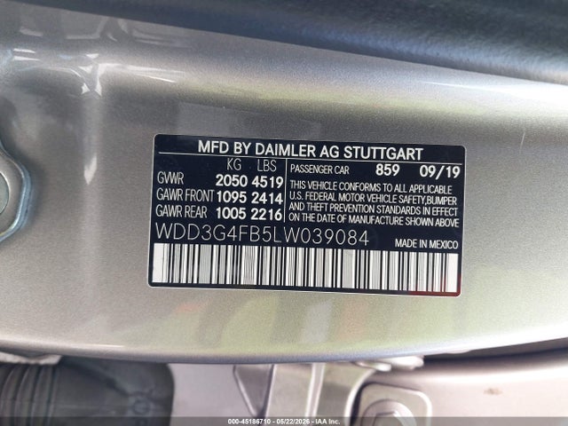 Aukcja sprzedaży 2020 Mercedes-benz A 220 4matic, vin: WDD3G4FB5LW039084, numer aukcji: 45186710