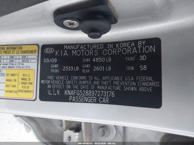 Aukcja sprzedaży 2009 Kia Rondo Lx, vin: KNAFG528897273176, numer aukcji: 45186711