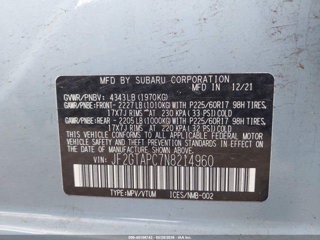 JF2GTAPC7N8214960 Subaru Crosstrek Premium
