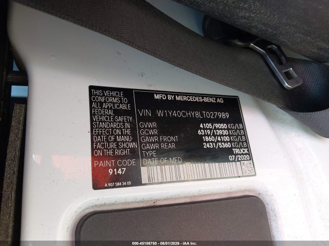Aukcja sprzedaży 2020 Mercedes-benz Sprinter 2500 High Roof I4, vin: W1Y40CHY8LT027989, numer aukcji: 45186750