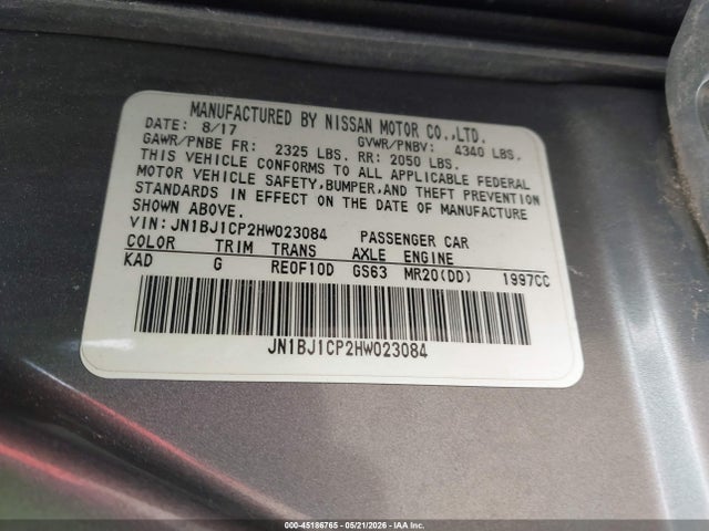 Продаж на аукціоні авто 2017 Nissan Rogue Sport Sv, vin: JN1BJ1CP2HW023084, номер лоту: 45186765