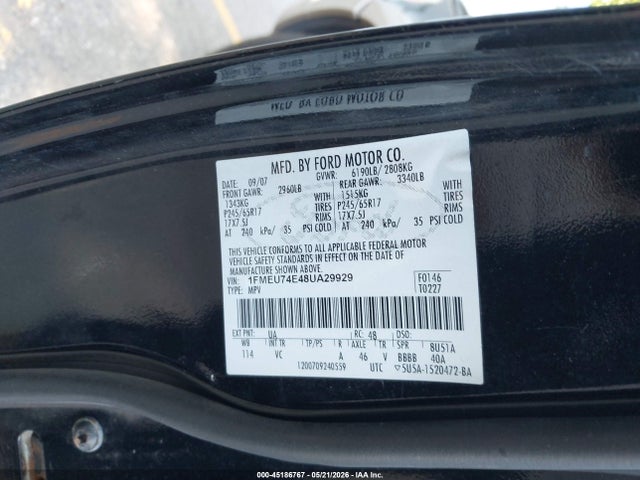 2008 Ford Explorer Eddie Bauer მანქანა იყიდება აუქციონზე, vin: 1FMEU74E48UA29929, აუქციონის ნომერი: 45186767