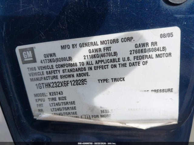2006 Gmc Sierra 2500hd Slt მანქანა იყიდება აუქციონზე, vin: 1GTHK232X6F120285, აუქციონის ნომერი: 45186772