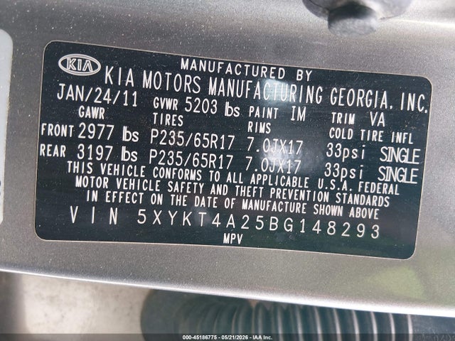Продажа на аукционе авто 2011 Kia Sorento Lx V6, vin: 5XYKT4A25BG148293, номер лота: 45186775