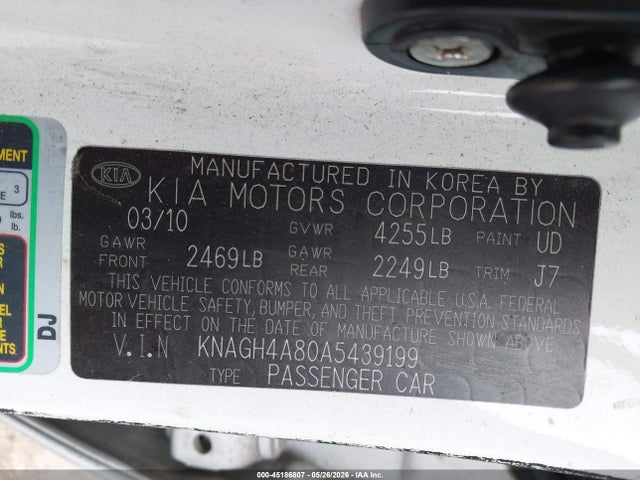 2010 Kia Optima Ex მანქანა იყიდება აუქციონზე, vin: KNAGH4A80A5439199, აუქციონის ნომერი: 45186807