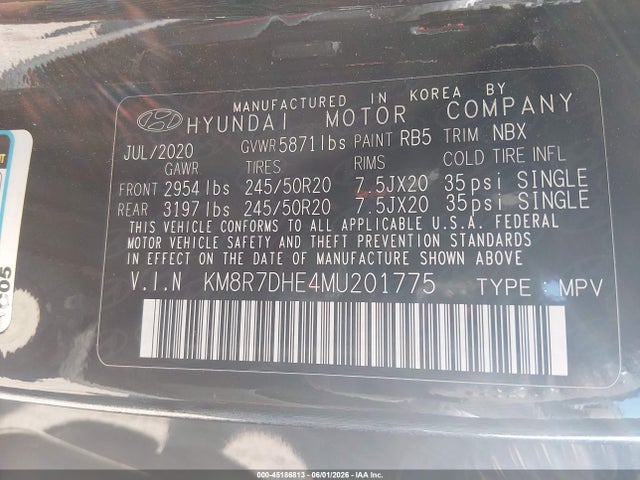 Auction sale of the 2021 Hyundai Palisade Calligraphy, vin: KM8R7DHE4MU201775, lot number: 45186813