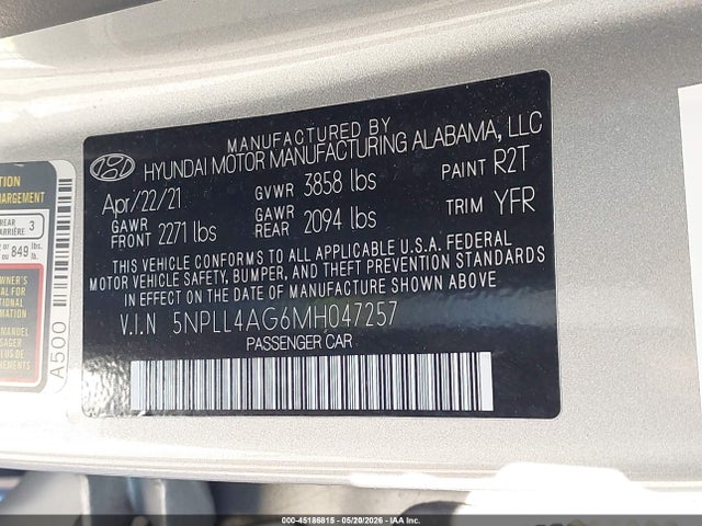 Продаж на аукціоні авто 2021 Hyundai Elantra Se, vin: 5NPLL4AG6MH047257, номер лоту: 45186815
