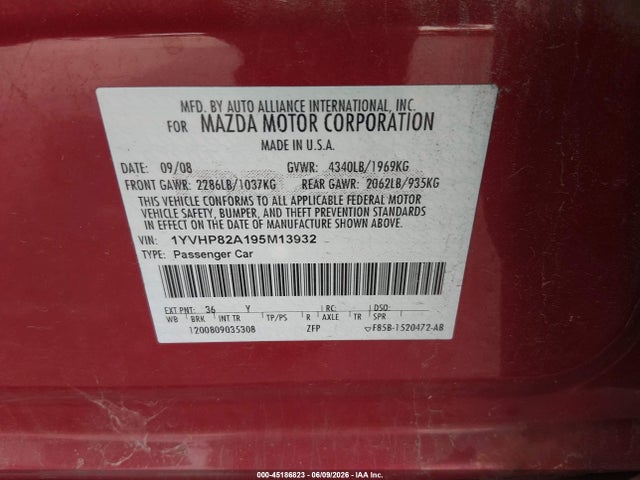 Продаж на аукціоні авто 2009 Mazda Mazda6 I Grand Touring, vin: 1YVHP82A195M13932, номер лоту: 45186823