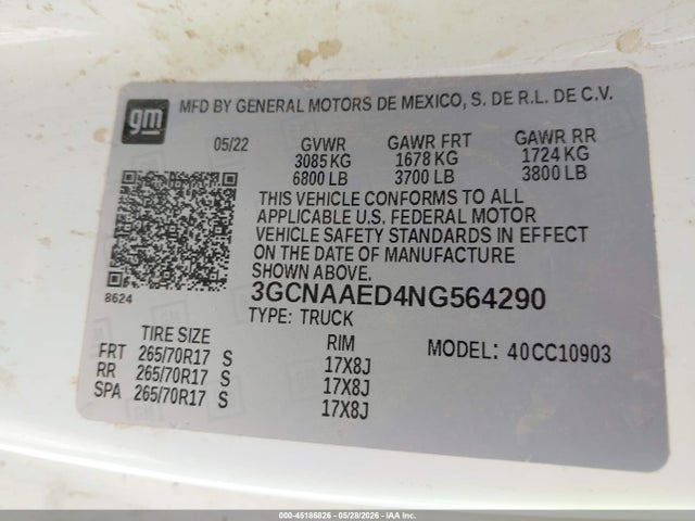 3GCNAAED4NG564290 Chevrolet Silverado 1500 2wd Long Bed Wt