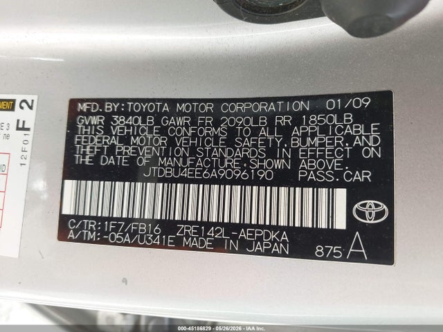 45186829 :رقم المزاد ، JTDBU4EE6A9096190 vin ، 2010 Toyota Corolla مزاد بيع