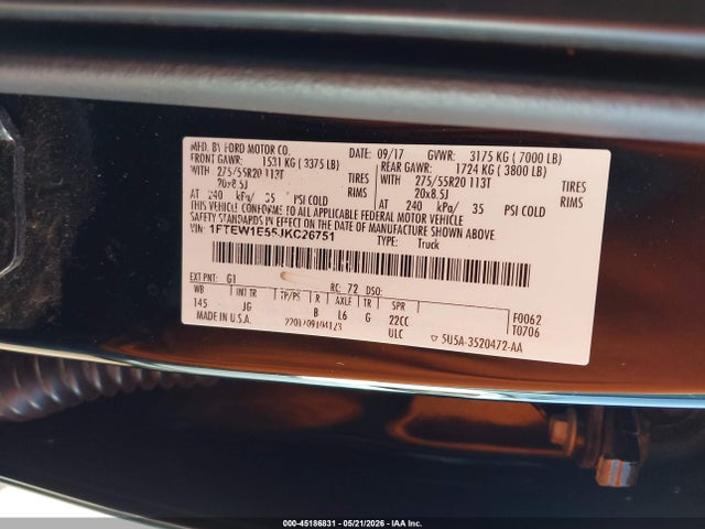 Aukcja sprzedaży 2018 Ford F-150 Xl, vin: 1FTEW1E55JKC26751, numer aukcji: 45186831
