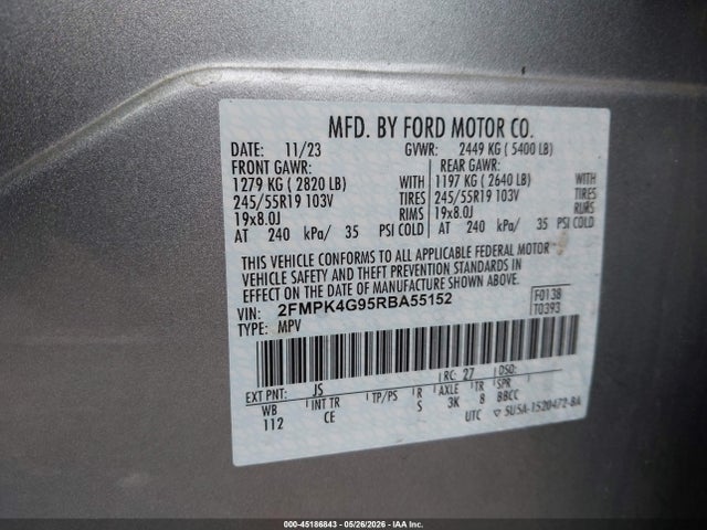 Aukcja sprzedaży 2024 Ford Edge Se, vin: 2FMPK4G95RBA55152, numer aukcji: 45186843