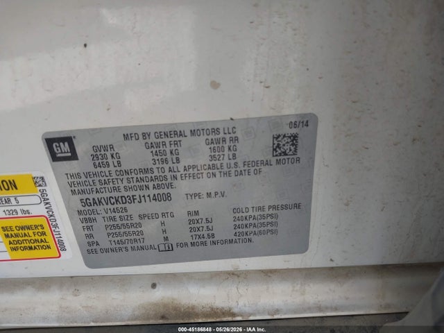Продажа на аукционе авто 2015 Buick Enclave Premium, vin: 5GAKVCKD3FJ114008, номер лота: 45186848