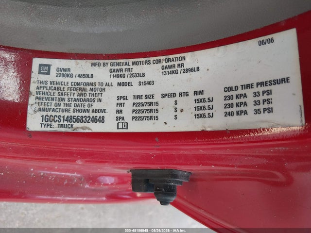 Auction sale of the 2006 Chevrolet Colorado Ls, vin: 1GCCS148568324648, lot number: 45186849