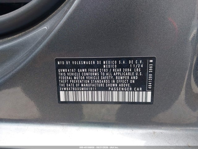 2025 Volkswagen Jetta 1.5t Sport მანქანა იყიდება აუქციონზე, vin: 3VWBX7BUXSM041911, აუქციონის ნომერი: 45186858