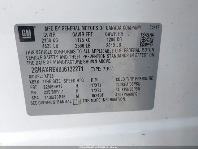 2GNAXREV8J6132271 Chevrolet EQUINOX LS