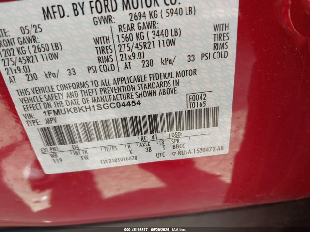 Aukcja sprzedaży 2025 Ford Explorer St-line, vin: 1FMUK8KH1SGC04454, numer aukcji: 45186877