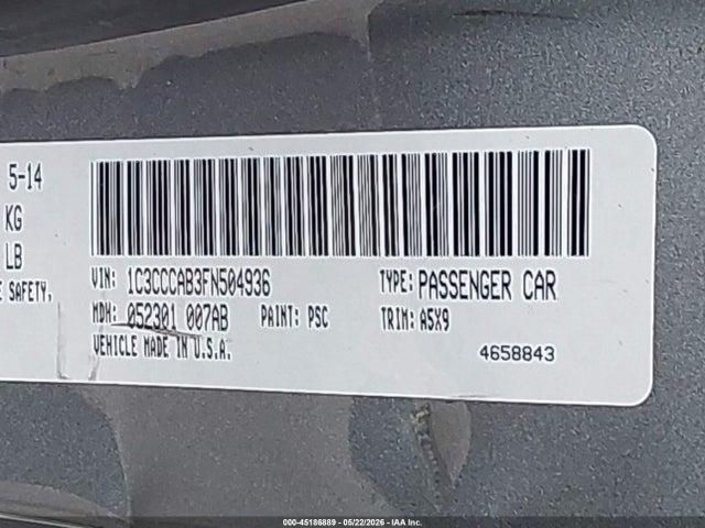 Aukcja sprzedaży 2015 Chrysler 200 Limited, vin: 1C3CCCAB3FN504936, numer aukcji: 45186889