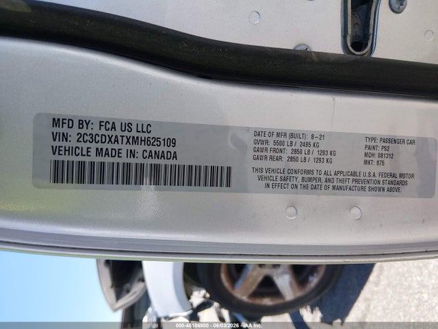 45186900 :رقم المزاد ، 2C3CDXATXMH625109 vin ، 2021 Dodge Charger Police Rwd مزاد بيع
