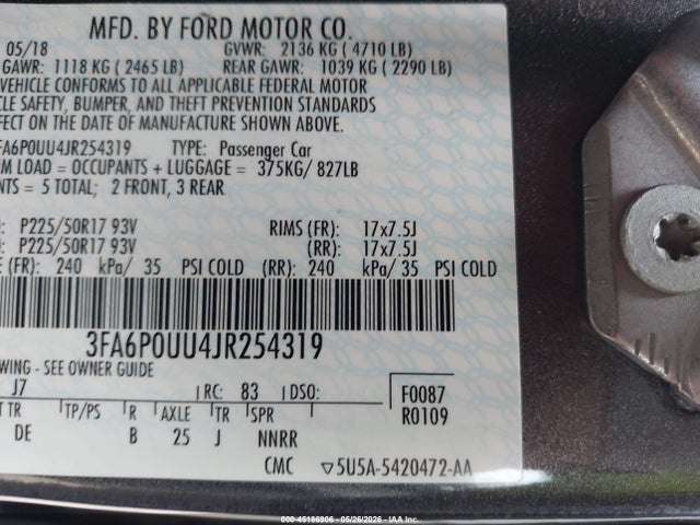 Продажа на аукционе авто 2018 Ford Fusion Hybrid S, vin: 3FA6P0UU4JR254319, номер лота: 45186906