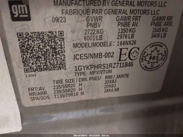 45186910 :رقم المزاد ، 1GYKPHRS1RZ711846 vin ، 2024 Cadillac Xt6 Sport مزاد بيع