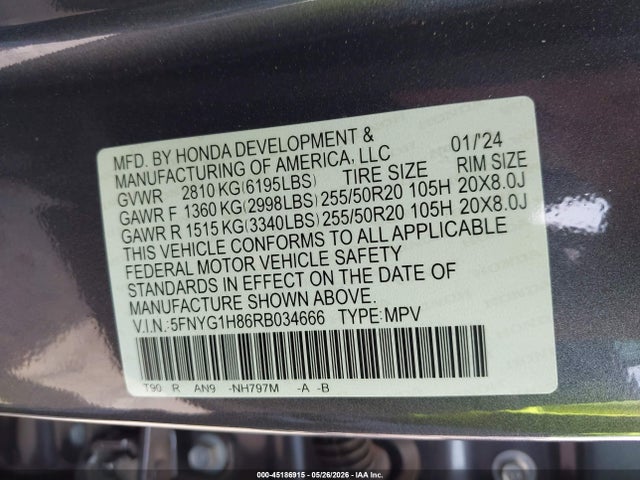 Honda Pilot Elite 2024 5FNYG1H86RB034666 Image 9