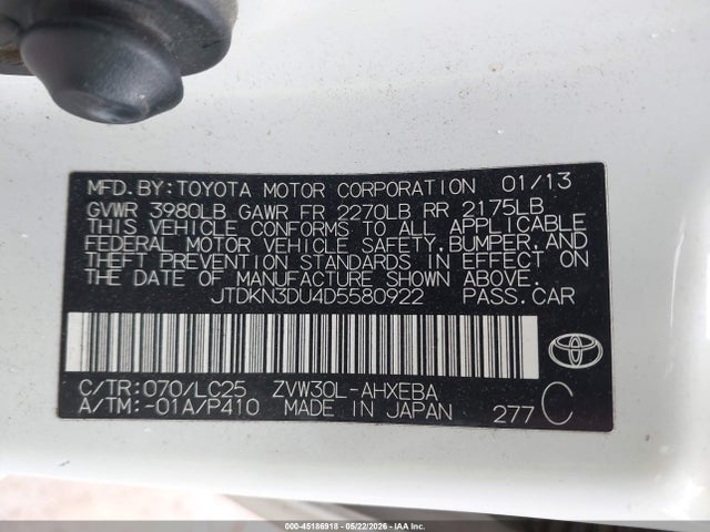 Продажа на аукционе авто 2013 Toyota Prius Three Se, vin: JTDKN3DU4D5580922, номер лота: 45186918