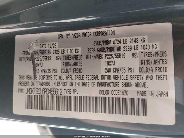 Продаж на аукціоні авто 2024 Mazda Cx-5 2.5 S Carbon Edition, vin: JM3KFBCL6R0455612, номер лоту: 45186922